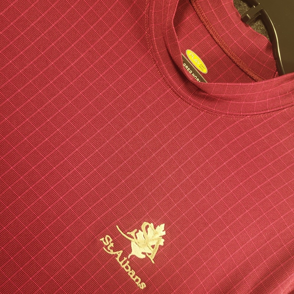 St. Albans Greg Norman Play Dry Mens XL Mock Neck Golf Shirt Burgundy Pattern